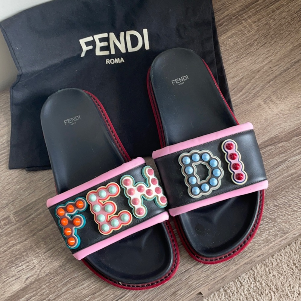 Authentic Fendi Studded Logo Slides